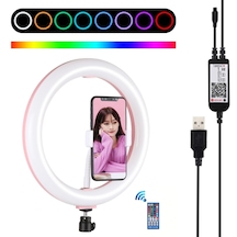 Puluz 10.2 İnç LED Işıklı USB Uyumlu Halka Selfie Standı Pembe