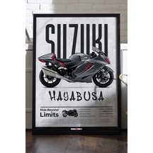 Suzuki Hayabusa Siyah Ahşap Çerçeveli Poster, Dekoratif Motosiklet Duvar Tablosu