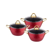 Özkent K-596 Hira Granit 3 Lü Tencere Takımı Kırmızı 18-20-22 Cm