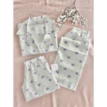 Mh Moony Homewears 3'lü Lila Sevgisi Kalpli Saten Pijama Takımı LILA