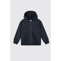 About Blank Panço Unisex Çocuk Lacivert Fermuarlı Sweatshirt Acı Kahverengi