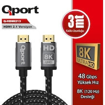 Qport Q-hdmı213 3m Hdmı 2.1v 8k Altın Uçlu Örgülü