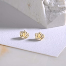 Goldkupe 14 Ayar Altın Prenses Taç Taşlı Küpe 1,25 Gr-1553