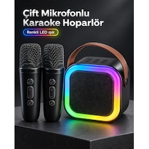 Zenvia Taşıma Askılı Siyah Led Işıklı Bluetooth Hoparlör Çift Mikrofonlu Karaoke Seti Znv2026