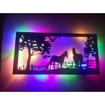 Dekor Treniled Işıklı Ahşap At Çiflliği Dekorlu Gece Lambası