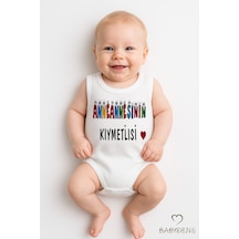Babyden's Anneannesinin Kıymetlisi Yazılı Kolsuz %100 Pamuk Body Hediyelik Bebek Zıbını Yazlık Çıtçıtlı Body Beyaz