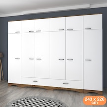 Rani Ba133 Geniş Gardırop Elbise Dolabı 12 Kapaklı 16 Raflı 2 Askılı Minyatür Ceviz - Beyaz