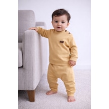 Babyhola Kız Erkek Bebek Takım Pamuk Düğmeli Sweat Düğmeli Alt Üst Takım 236312 Bej