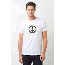 Peace Symbol 7 Baskılı Beyaz Erkek Tshirt