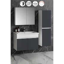 Çiğdem 80+35 Cm Beyaz-füme Balon Mdf Seramik Lavabolu Asma Banyo Dolabı Takımı Beyaz - Inox