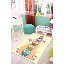 Sarı Kaymaz Tabanlı Yıkanabilir Baykuşlu Çocuk Halısı Ar061n11