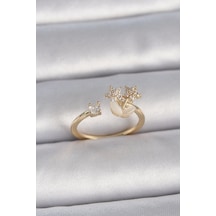 Pirinç Gold Renk Ayarlanabilir Zirkon Taşlı Yıldız Model Kadın Yüzük - Tj-byk3396 Çok Renkli