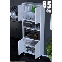 Bade 85 Cm Fırın Dolabı 4 Kapaklı Açık Raflı Çok Amaçlı Mutfak Kiler Dolabı Banyo Dolabı Boy Dolabı Beyaz