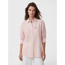 Lcw Modest Pembe Çizgili Oversize Poplin Kadın Gömlek Tunik