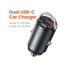 Toocki Toocki Mini Çekme Halkası Usb Tip C Çift Port Hızlı Şarj Cihazı - Araç Ve Cep Telefonu Şarj Jp