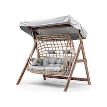 Girne Swing Ahşap Rattan Salıncak Dış Mekan Bahçe Balkon Ve Teras Ceviz