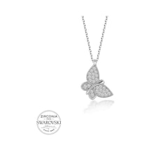 Swarovski Taşlı Gümüş Kelebek Bayan Kolye Gümüş