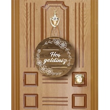 Gül Desenli Kalp Figürlü "evimize Neşe Getirdiniz" Kapı Süsü 22.5 Cm Mdf Halat Askılı Beyaz