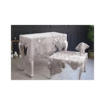 Salon Takımı 5 Parça Keten Dantelli Masa Örtüsü Runner Seti Çeyizlik Flowers Model No 9964 Kapiçino Bzckh593 Çok Renkli