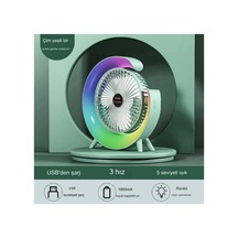 Masaüstü Vantilatör Usb Şarjlı Rgb Led Işıklı 3 Kademeli 180 Ayarlanabilir Soğutucu Fan Yeşil Krgltgsnyfgm4gw80l0