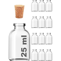 Afracam Şeffaf 25 ML 25 CC Mantar Tıpalı Cam Şişe 12 Adet