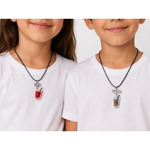 Best Friends İçecek Figürlü Siyah İpli İkili Arkadaşlık Kolyesi Hediye Seti Çok renkli