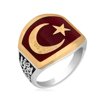 Gümüş Ay Yıldız Erkek Yüzük - Yüzük Ölçüsü: 20