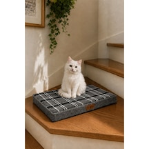Kedi Ve Köpek Yer Minderi Ve Matı Üst Kalite Yıkanabilir Kılıflı Fermuarlı 5 Cm Süngerli Kaydırmaz Taban Kedi Ve Köpek Yatağı Ekose Gri - 885907153