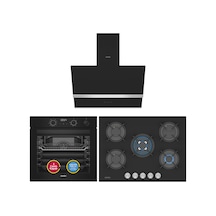 Simfer 8244 - 3750 - 8738 0+10 Fonksiyon Steam Master Siyah 3'lü Ankastre Set