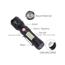 Ws-2828 Ultra Usb Şarjlı Polis El Feneri, Bekçi, Asker El Feneri Kırmızı Mavi Çakarlı 1000 Lümen 53 Çok Renkli