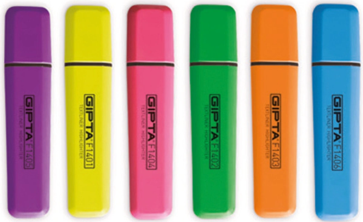 Fosforlu Işaretleme Kalemi Set 6 Renk - Kesik Uç Florasan Canlı Renkler Karışık