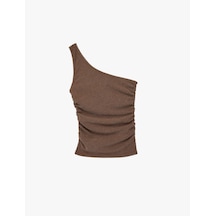 Koton Bürümcük Kumaş Kolsuz Drape Detaylı Tek Omuz Bluz Kahverengi 6sak10208ek Kahve
