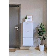Eliusta Soren 3 Düşer Kapaklı 52 Cm Beyaz Ayakkabılık 52x114x26 Cm Asma 6 Bölmeli Ayakkabılık Beyaz