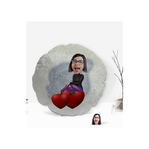 Kişiye Özel Kadın Karikatürlü Yuvarlak Dekoratif Kırlent Yastık-2