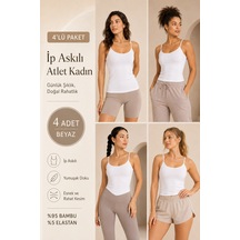 Loule Kadın 4'lü İp Askılı Atlet Beyaz Bambu