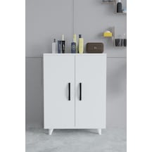 Güney 4 Raflı 2 Kapaklı Banyo Dolabı Havlu Dolabı Beyaz Beyaz