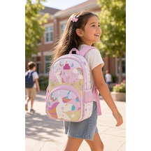 Kız Çocuk İlkokul Sırt Çantası Pegasus Unicorn Baskılı 3 Bölmeli 16l Matara Cepli 39x29x16cm Çok Renkli