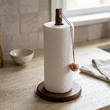 Doğal Bambu Bohem Top Tutacaklı Kağıt Havluluk - Dekoratif Ahşap Stand 30x14 Cm, Kahve Ve Bambu Renk Seçenekli, 1 Adet Kahve