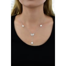 Papatya Silver 925 Ayar Gümüş Rodyum Kaplama İnci Taşlı Kadın Kolye
