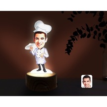 Kişiye Özel Erkek Pizza Şefi Karikatürlü Dekoratif 3D Biblo Led I