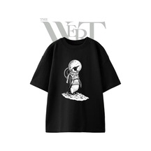 Thewert Penguin Astronaut Tasarım Baskılı Ünisex Siyah Oversize T-shirt