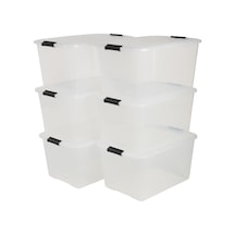 Ohyama Kapaklı Plastik Saklama Kutuları, 45l, 6'lı Set, Şeffaf Açık Ahşap