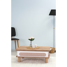 Mistik Home Livia Bohem Akıllı Orta Sehpa , Masa - Çam Tabla , Beyaz Gövde / Hasır Desen Kumaş Çam-beyaz