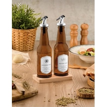 Hasırevim Ahşap Standlı Yağlık - 2 Li Pratik Kapaklı Yağlık 350 Ml.