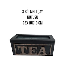 3 Bölmeli Ahşap Çay Kutusu Siyah , Siyah