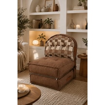 Reyo Pufymax Comfy Plus Oval Bohem Tekli Koltuk Yatak Olabilen Katlanır Berjer & Modüler Yer Yatağı 75x75x 90 Cm Kahve Kahverengi