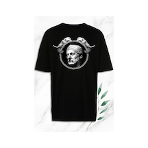 Oversize Mitoloji Komutan Hannibal Barca Heykel Baskılı Siyah T-shirt Siyah