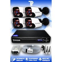 Picam 4 Kameralı Panda 4 Dış Kamera Set HDD'siz Full HD Gece Görüşlü Güvenlik Kamerası Sistemi