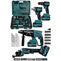 Assur ASR1256 21V 4'lü Set Taşlama + Somun Sıkma Sökme + Akülü Vidalama + Kırıcı Delici Hilti Mavi