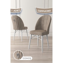 Canisa Ritim Serisi 1 Adet Cappucino Sandalye 1.sınıf Babyface Ithal Kumaş Beyaz Gürgen Ayak Gümüş Halkalı Sandalye Cappucino Ayaklar Beyaz